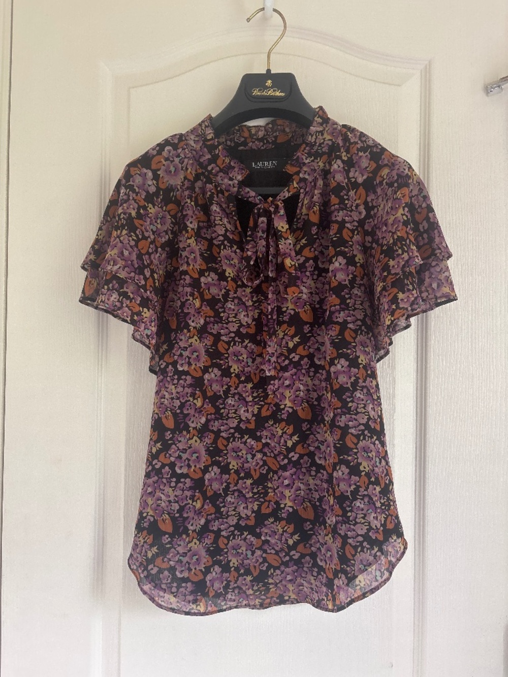 Ralph Lauren Floral Ruffle-Trim Georgette Shirt